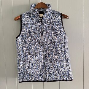 J Crew Puffer Vest Womens Smal Blue Black White Cheetah Print Quilted Zipl B9330